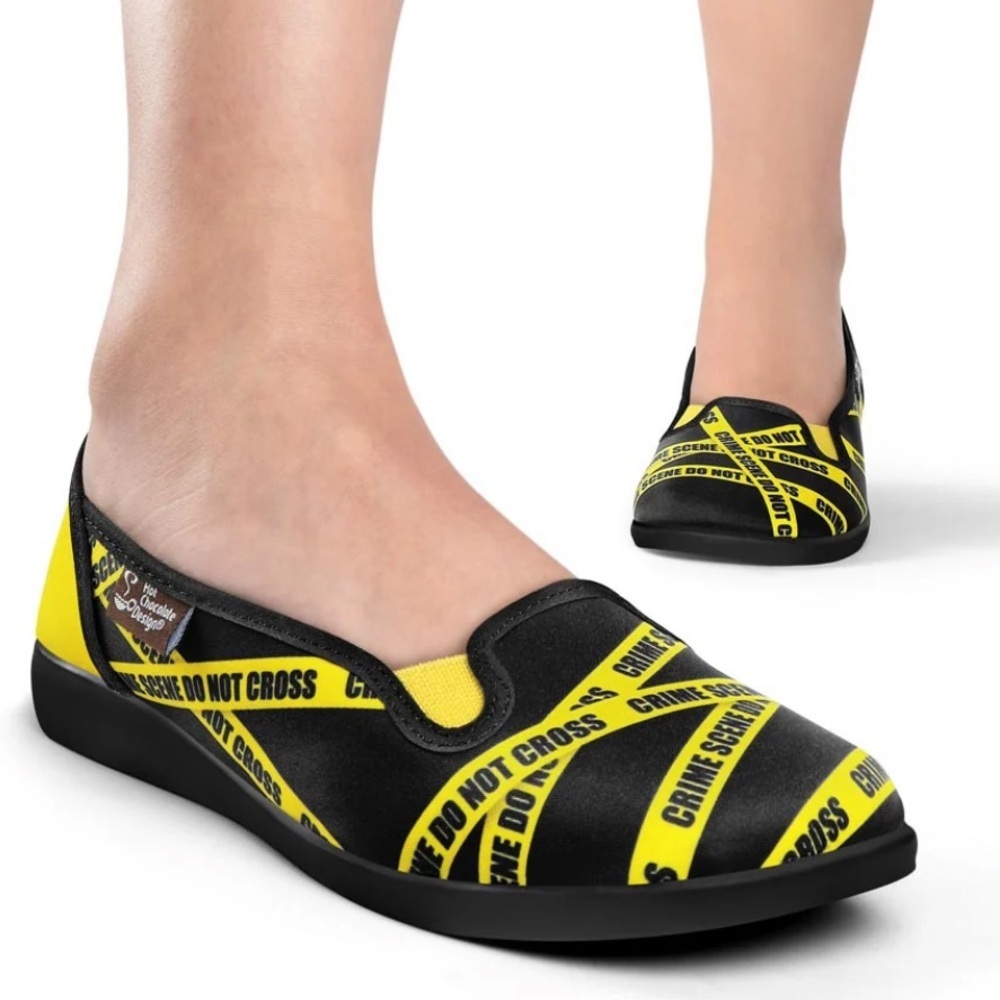 HOT CHOCOLATE DESIGN Crime Scene Tape Slip-On Shoes Size 35